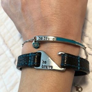 Silver and Brown Leather Bracelet Set of 2